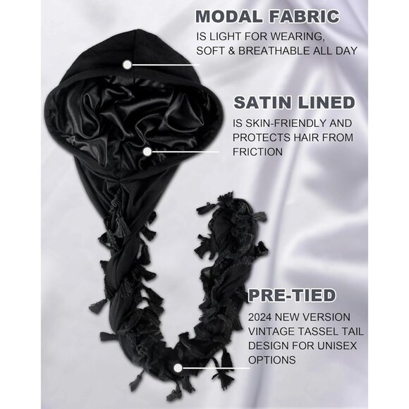 ⚡Men Women Colorful Tassel Grey Satin Head Wraps Skull Cap Braid Beanie Turban - Picture 3 of 9